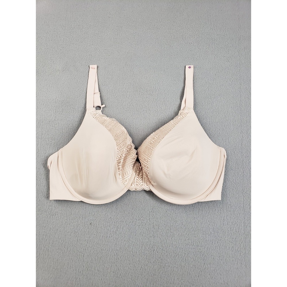 Maidenform Women Bra 38DD Beige Lace Details Underwired Hook & Eyes Logo Casual
